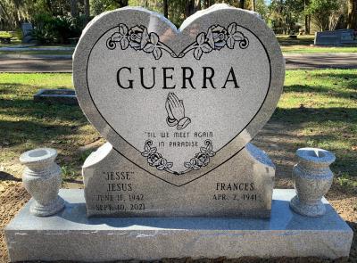 upright granite heart shaped headstone